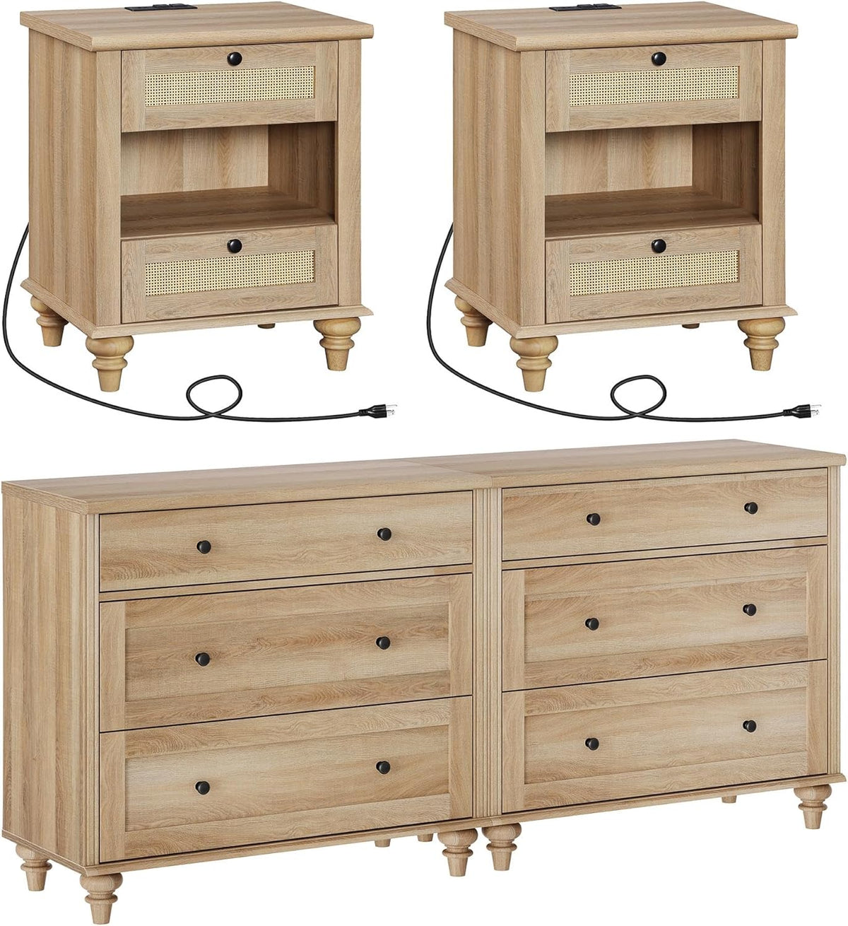 4 Piece Dresser and Nightstand Sets with Charging Station, Oak L4762