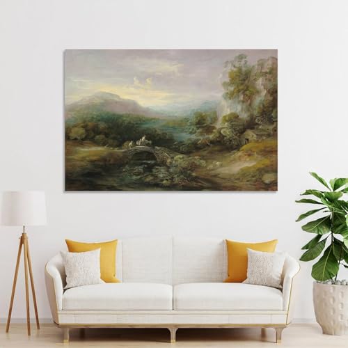 Mountain Landscape with Bridge Canvas Wall Art W147