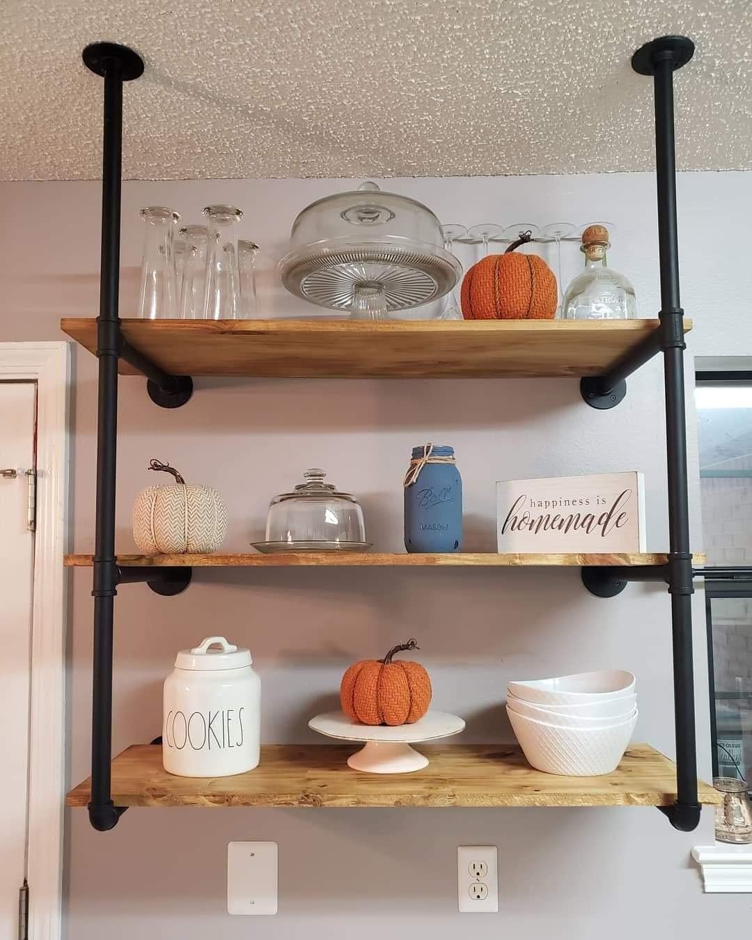 Industrial Wall Mount Iron Pipe Shelving 5 Tier Black G44671