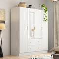 Black Brown 4-Door Armoire Wardrobe with Mirror, 2 Drawers, 2 Hanging Bars, 7 Shelves L6809
