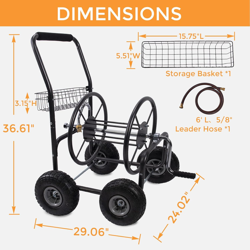 Garden Hose Reel Cart with 4 Wheels, 250-Feet Capacity G913139