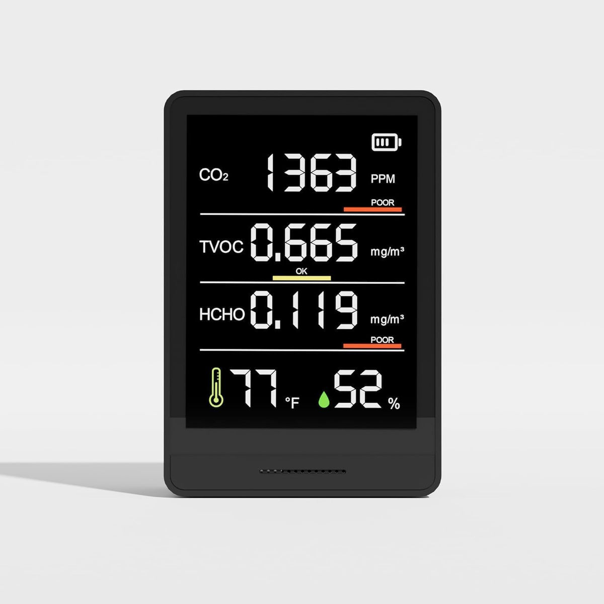 5-in-1 Indoor CO2 Monitor, Temperature Humidity TVOC HCHO Air Quality Tester V206