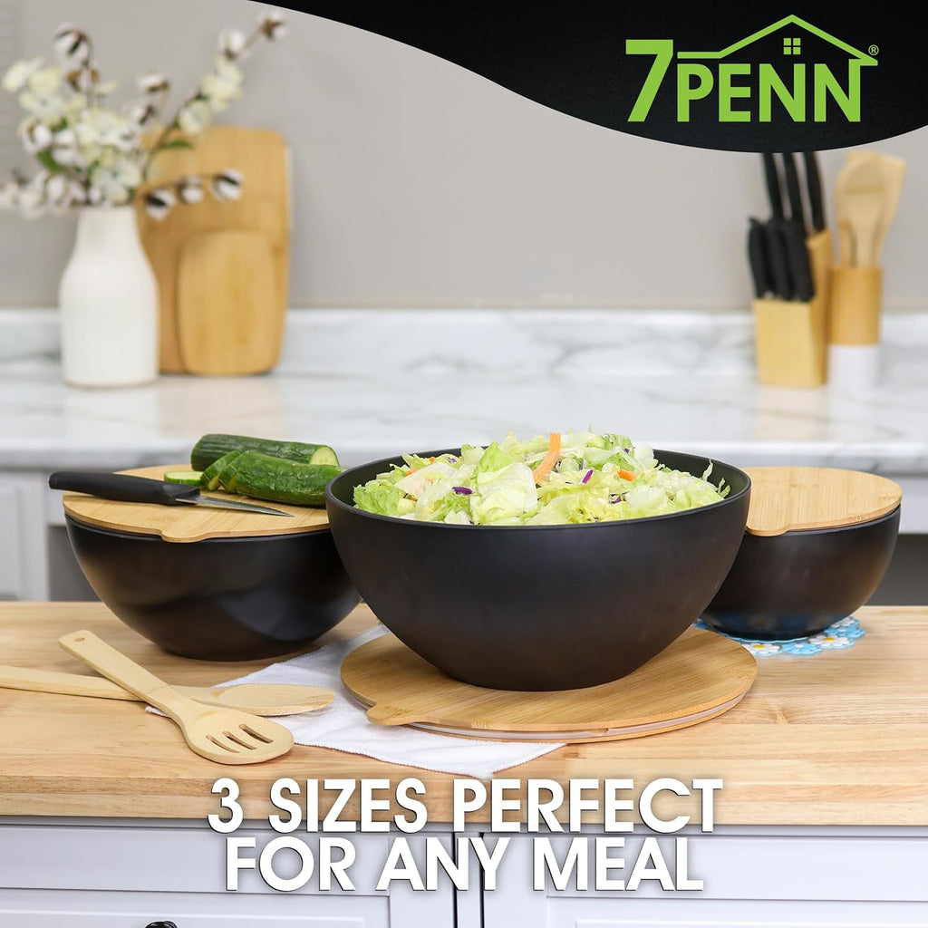 3 Piece Bamboo Fiber Nesting Mixing Bowl Set with Lids S369158