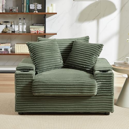 Oversized Corduroy Convertible Sleeper Sofa with Ottoman, Grey S924137