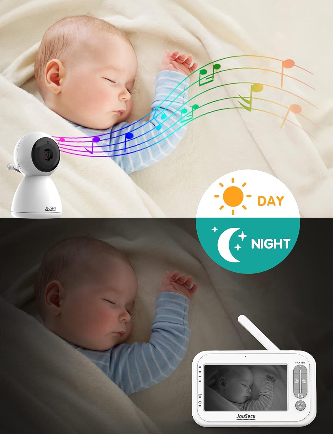Baby Monitor with 2 Camera and Audio 4.3 Inches LCD Split Screen L6637
