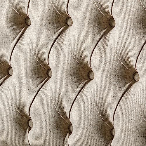 Walnut Queen Size Solid Bed Frame with Upholstered Tufted Headboard F2084