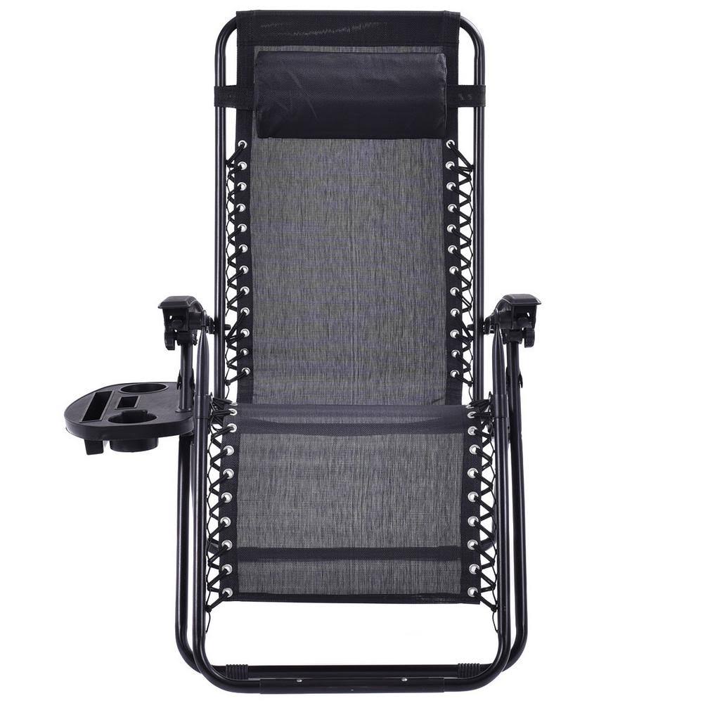 Folding Metal Outdoor Lounge Chair in Black 2-Pack P2268