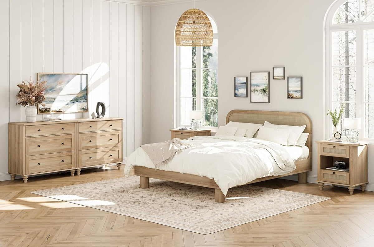 4 Piece Dresser and Nightstand Sets with Charging Station, Oak L4762