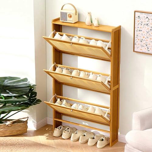 3 Layer Bamboo Shoe Cabinet with Rattan Doors Z97968