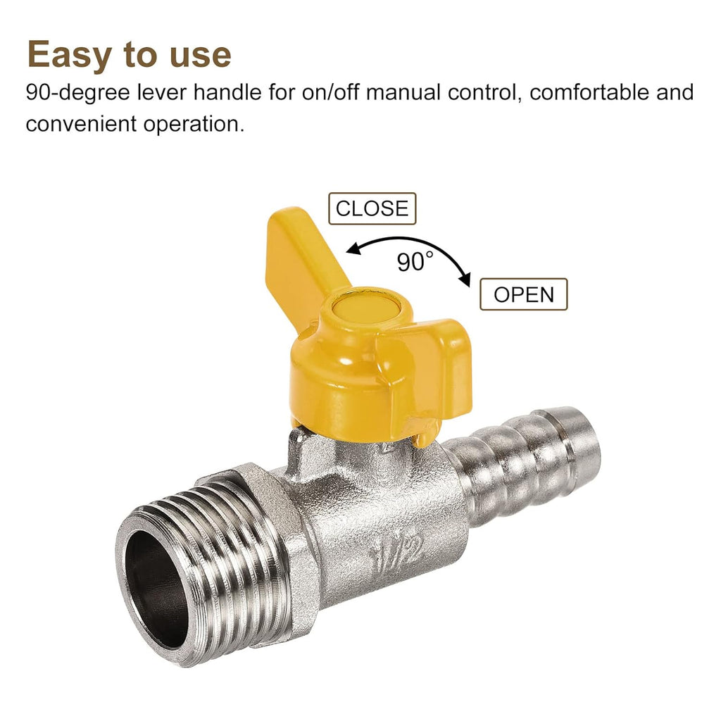 Brass Ball Valve 1/2BSPT Male 180 Degree Lever Handle Pack of 2 T73786