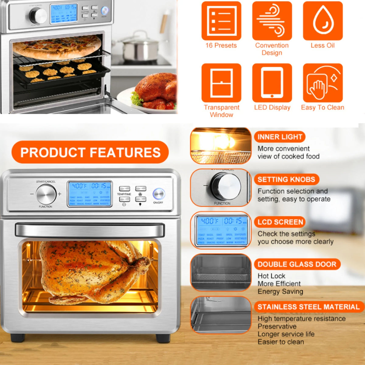 16 in 1 24.5QT Stainless Steel Air Fryer Oven W80247