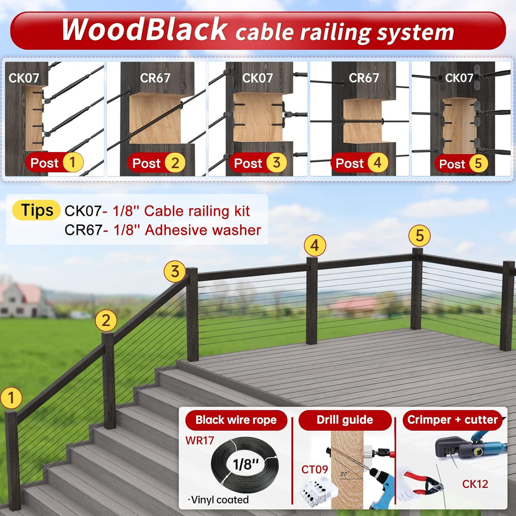 Black 10 Set 1/8 Cable Railing Kit T316 Stainless Steel Turnbuckle Hardware P846673