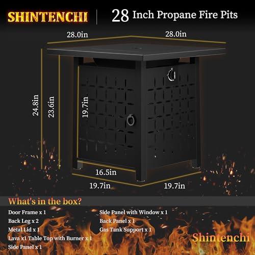 Black 28 Inch Steel Propane Fire Pit with Lid and Lava Rock X627478