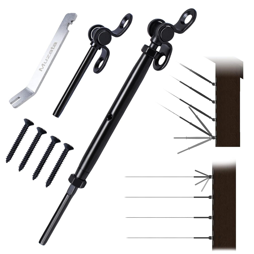Black 10 Set 1/8 Cable Railing Kit T316 Stainless Steel Turnbuckle Hardware P846673