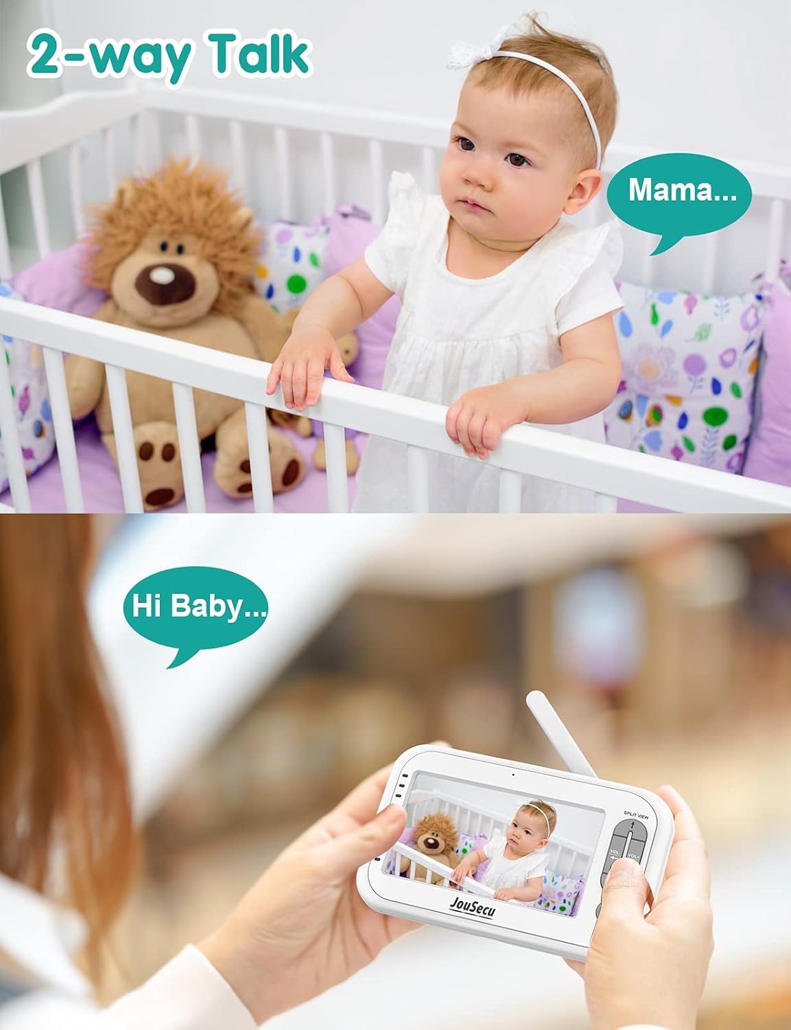 Baby Monitor with 2 Camera and Audio 4.3 Inches LCD Split Screen L6637