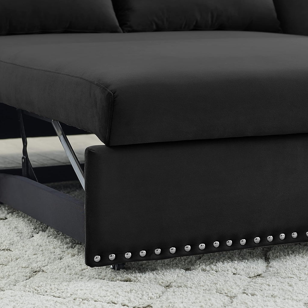 Black Velvet 3 in 1 Loveseat Sleeper Sofa with Pull Out Beds R8172