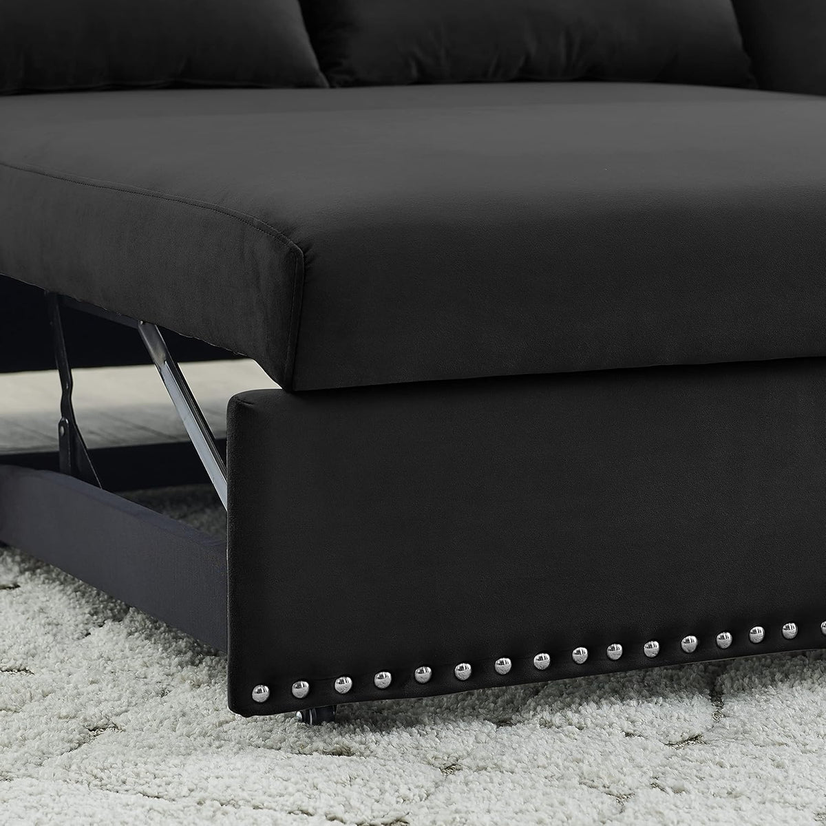 Black Velvet 3 in 1 Loveseat Sleeper Sofa with Pull Out Beds R8172