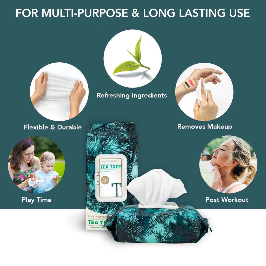 4 Pack (200 Count) Eye Makeup Remover Wipes with Tea Tree Z12013