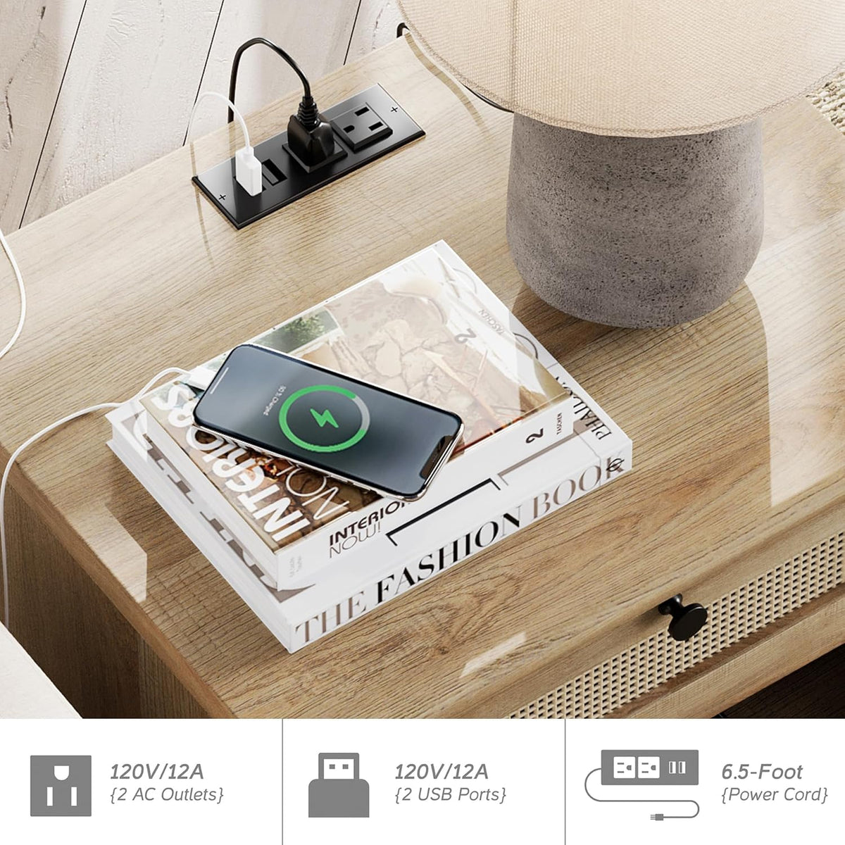 4 Piece Dresser and Nightstand Sets with Charging Station, Oak L4762