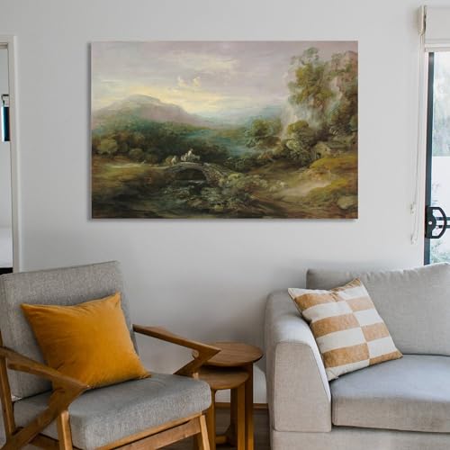 Mountain Landscape with Bridge Canvas Wall Art W147