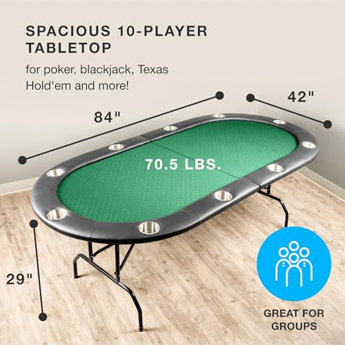 10-Person Foldable Poker Table with Speed Cloth and Stainless Steel Cupholders (Green, 84 Inch) G4028