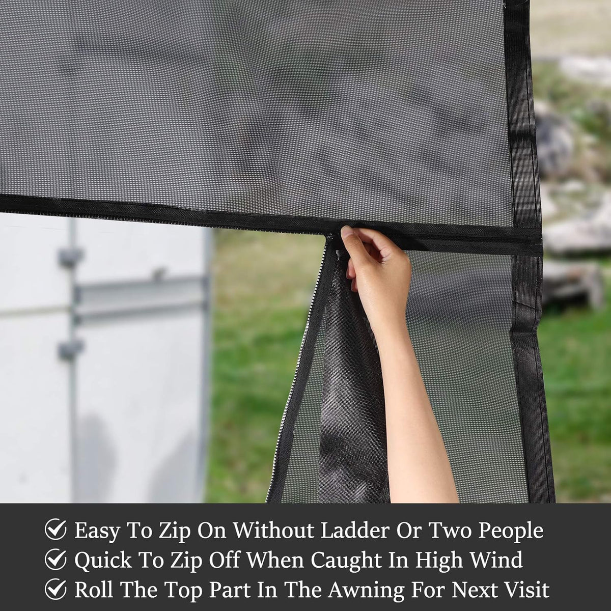 Black Mesh RV Awning Shade Screen with Zipper 10' x 9' Y296
