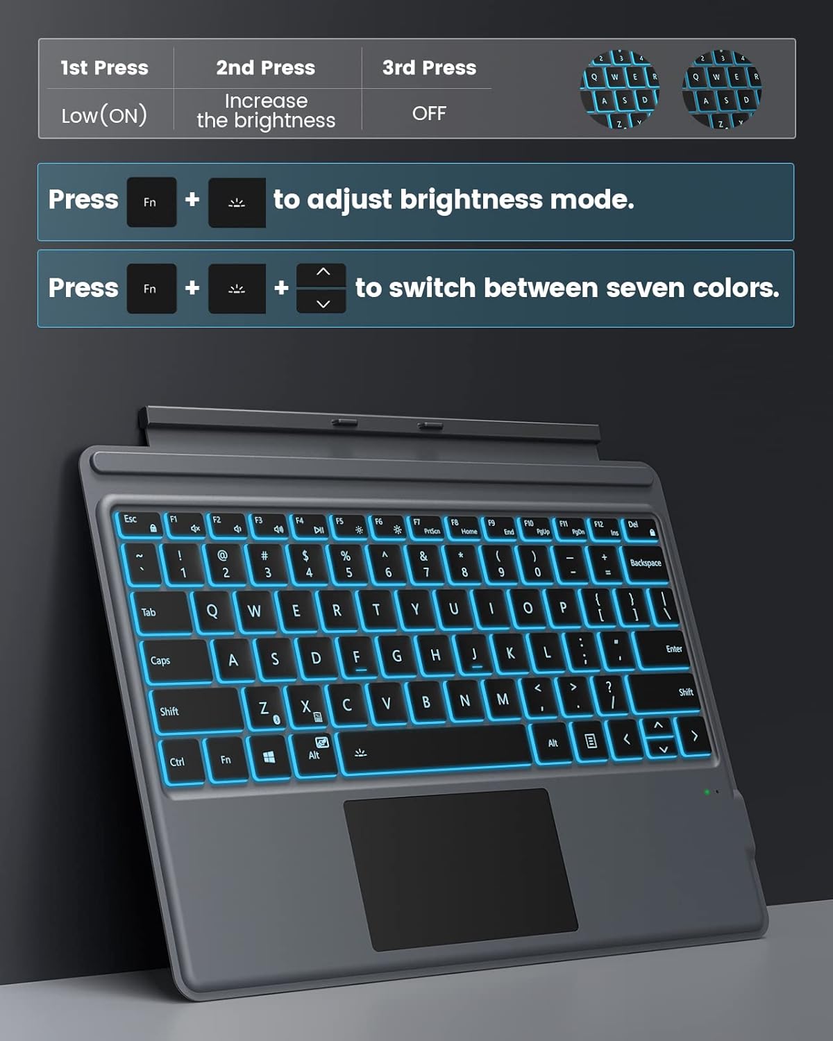 7 Color Backlight Detachable Wireless Keyboard with Trackpad Q98934