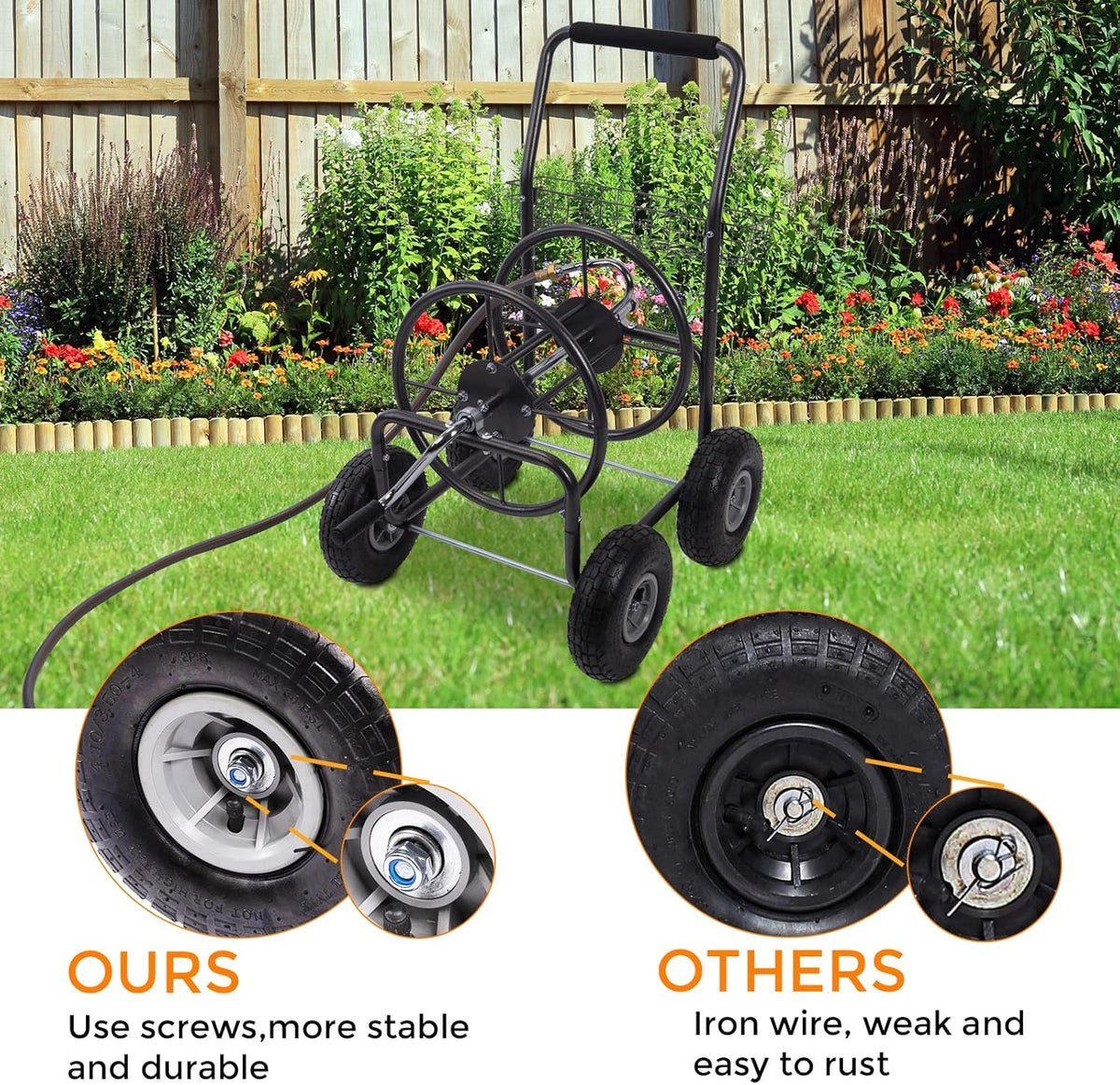 Garden Hose Reel Cart with 4 Wheels, 250-Feet Capacity G913139