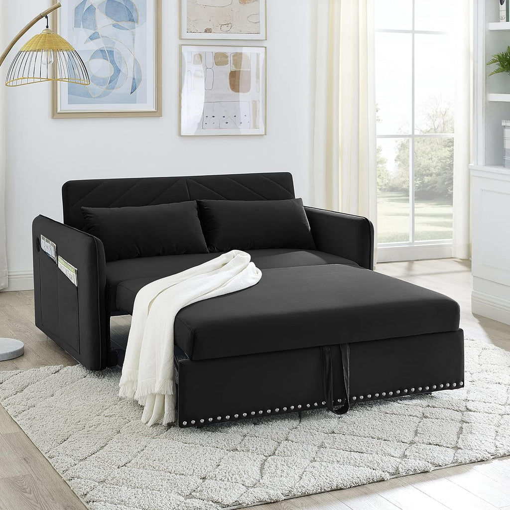 Black Velvet 3 in 1 Loveseat Sleeper Sofa with Pull Out Beds R8172