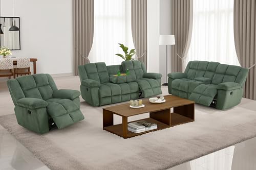 Manual Recliner Sofa Set, Corduroy Recliner Chair, Green W7049