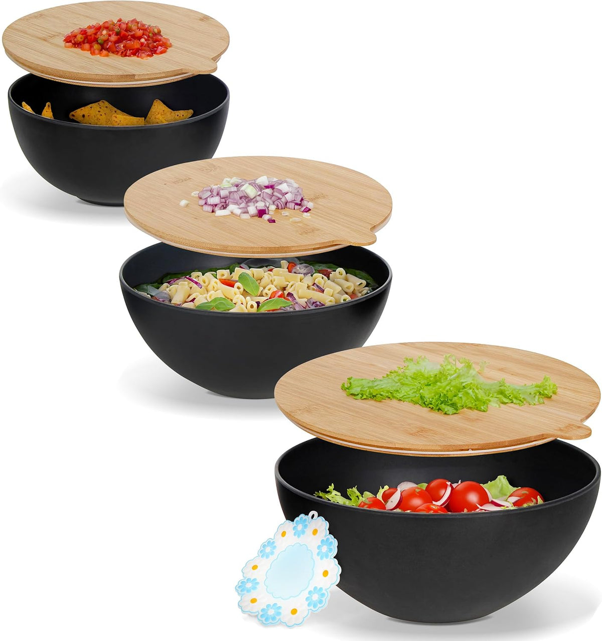 3 Piece Bamboo Fiber Nesting Mixing Bowl Set with Lids S369158