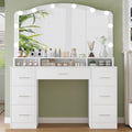 White 43.3" Vanity Desk with Lighted Mirror and 7 Drawers K123