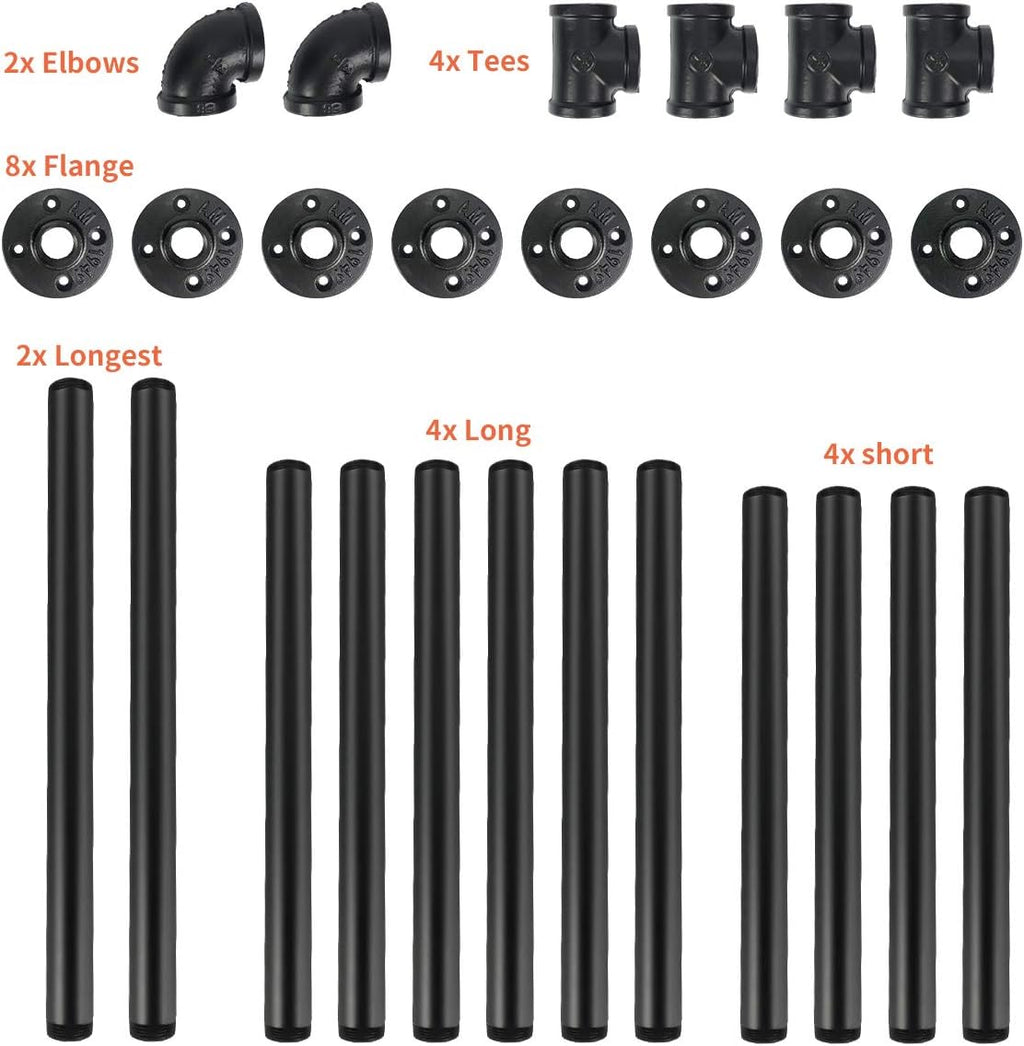 Industrial Wall Mount Iron Pipe Shelving 5 Tier Black G44671