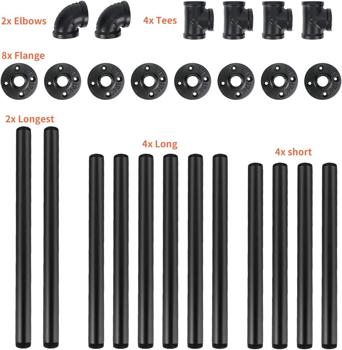 Industrial Wall Mount Iron Pipe Shelving 5 Tier Black G44671