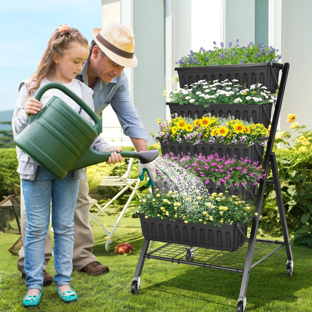 4 ft 5-Tier Raised Garden Bed Planter with Storage Shelf J5590