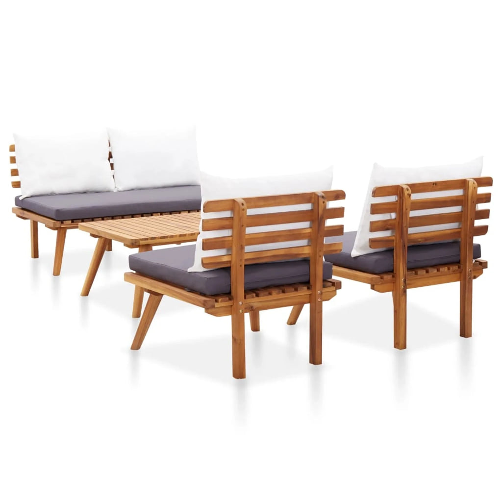 4 Piece Patio Lounge Set with Dark Gray Cushions Acacia Wood Outdoor Sectional Sofa Set F359602
