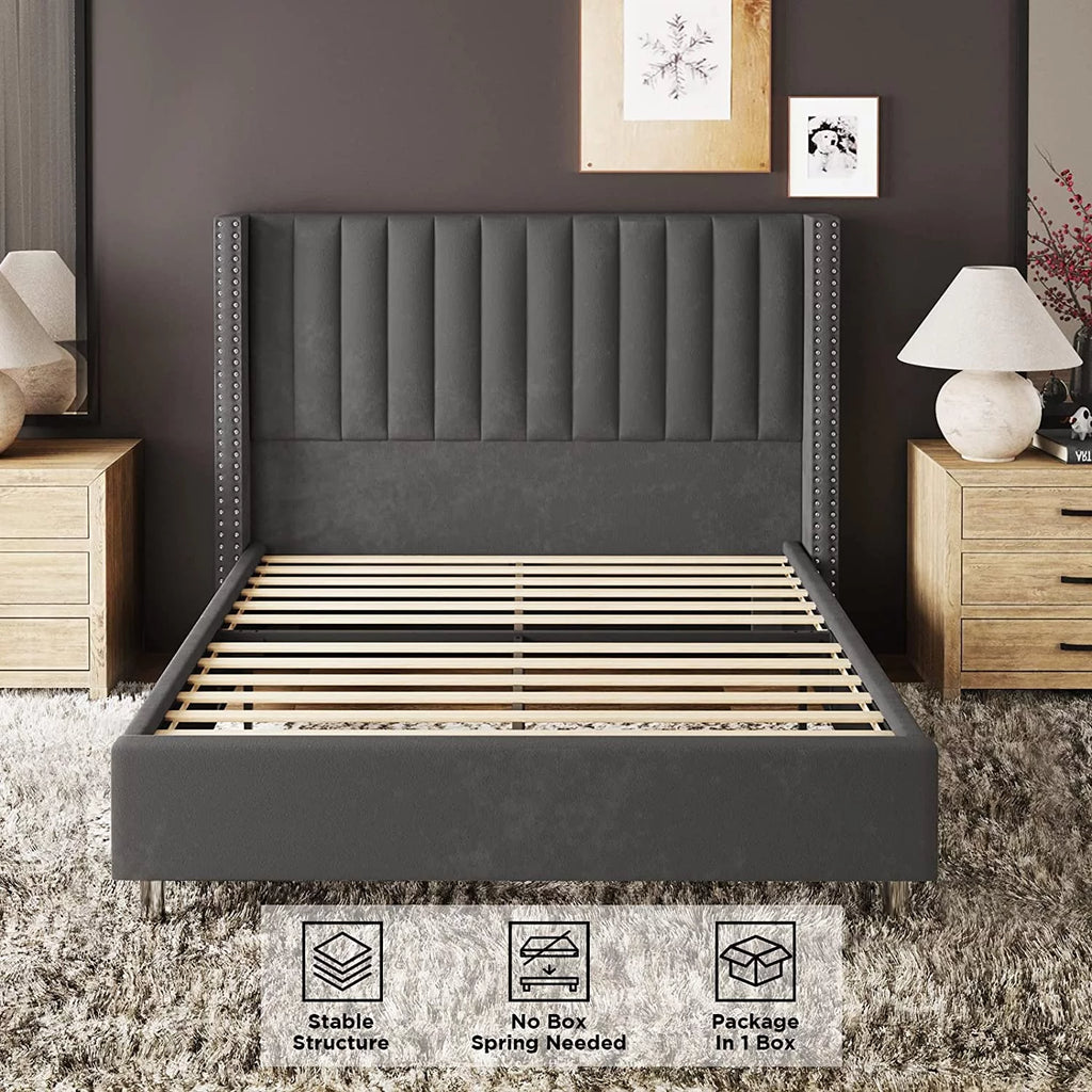King Size Velvet Upholstered Bed Frame Y195746