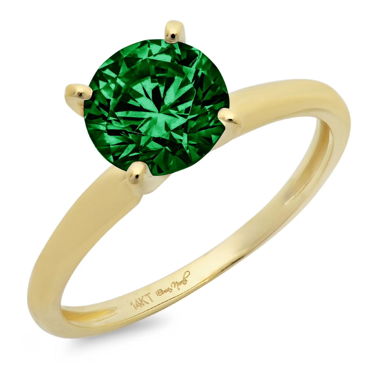 1ct Round Cut Green Simulated Emerald Real 18k Yellow Gold Solitaire Ring Size 3.5 Y944