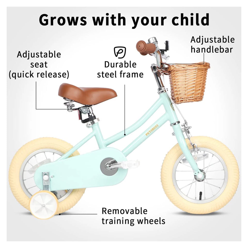 14 Inch Child Bicycle with Basket, Bell, and Training Wheels O423