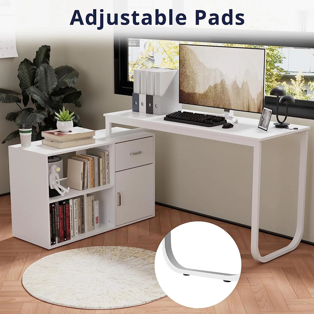 White L-Shaped Computer Desk with Drawer and 2 Shelves X8266