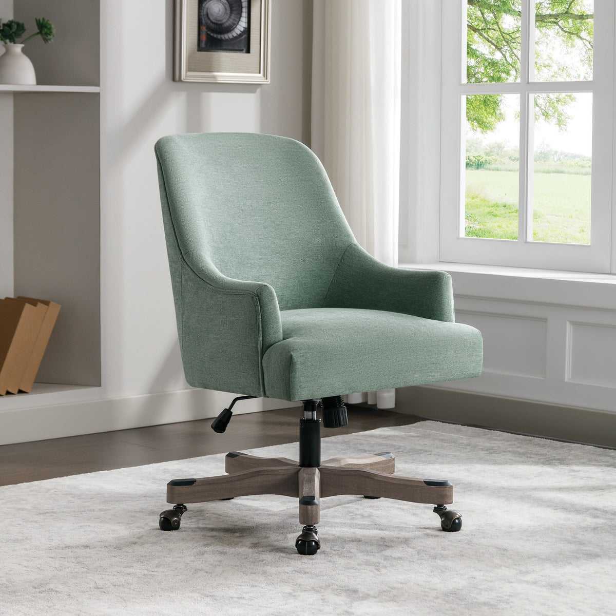 Mint Fabric Office Chair with Wood Base S212