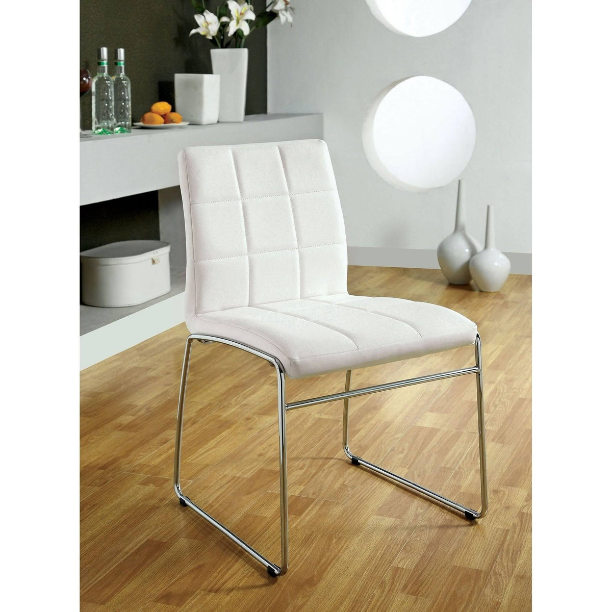 White Leatherette Side Chair Set of 2 E152