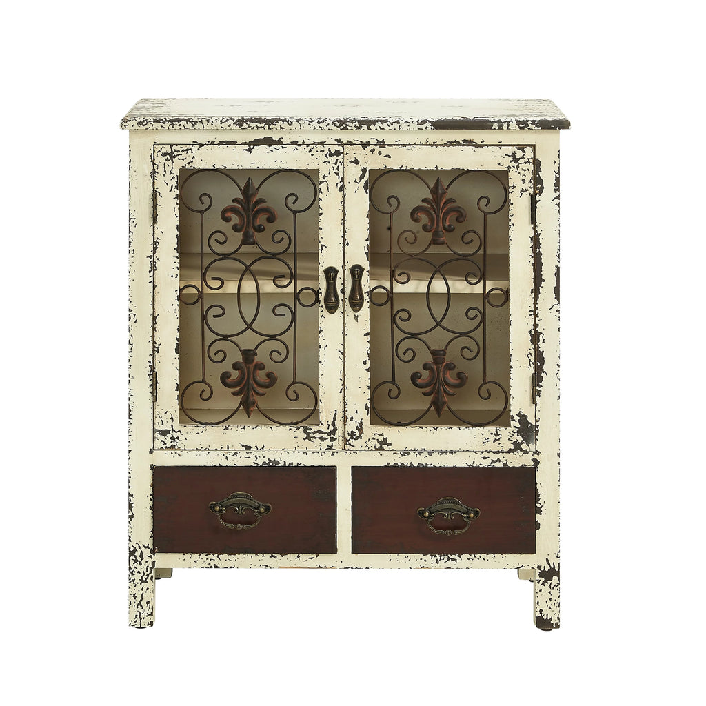 Distressed White 2-Door 2-Drawer Wood and Iron Console Table N56947