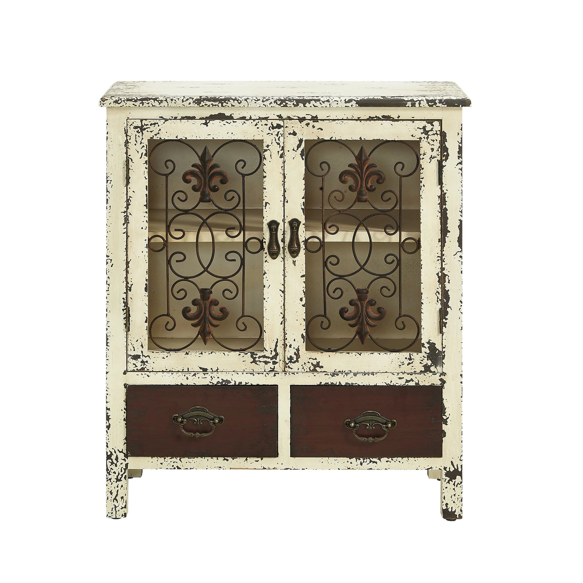 Distressed White 2-Door 2-Drawer Wood and Iron Console Table N56947