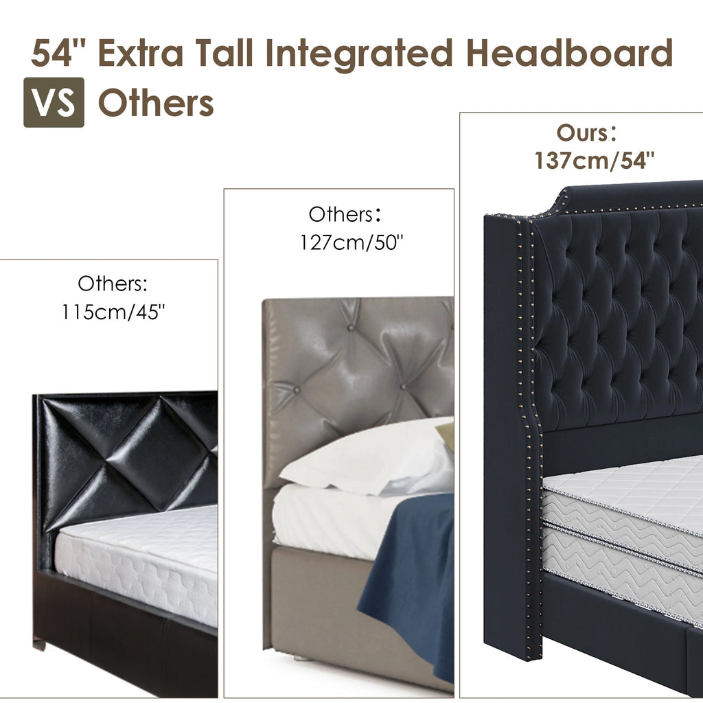 Queen Size Off-white Velvet Upholstered Bed Frame with Headboard and Footboard C40348