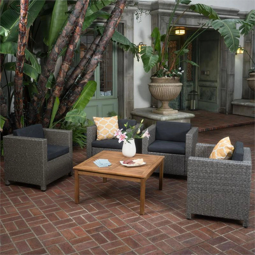 4 Pc Gray Club Chair Set with Wood Coffee Table S970647