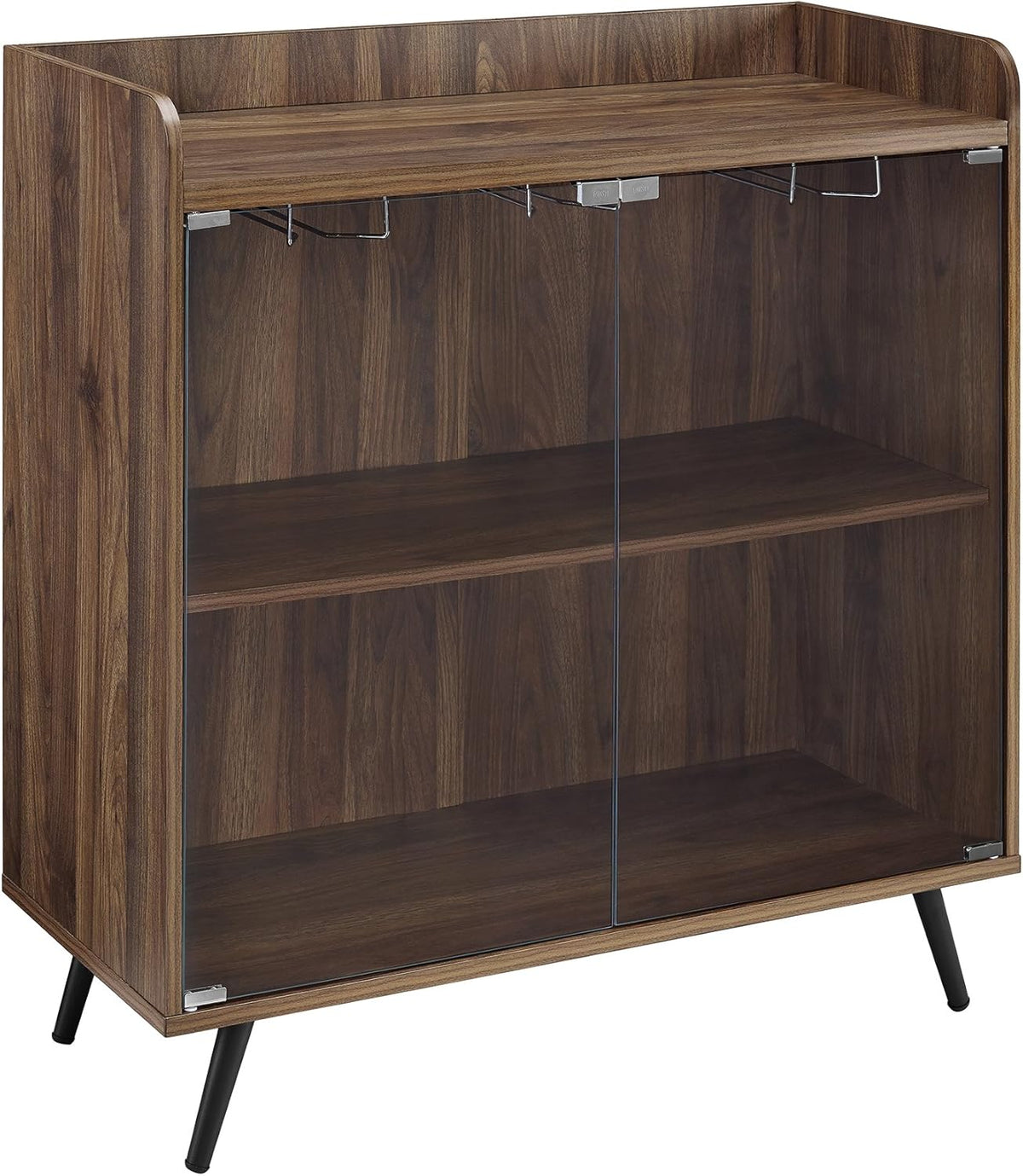 Dark Walnut Double Glass Door Bar Cabinet N2286
