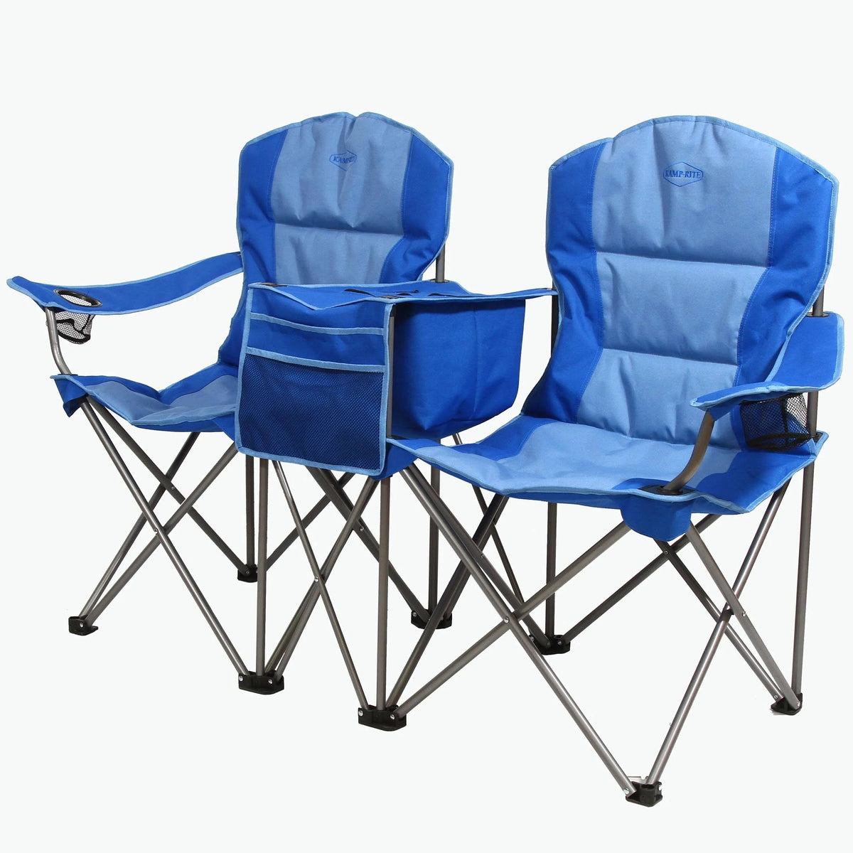 Blue Double Folding Lawn Chair with Cooler P7922