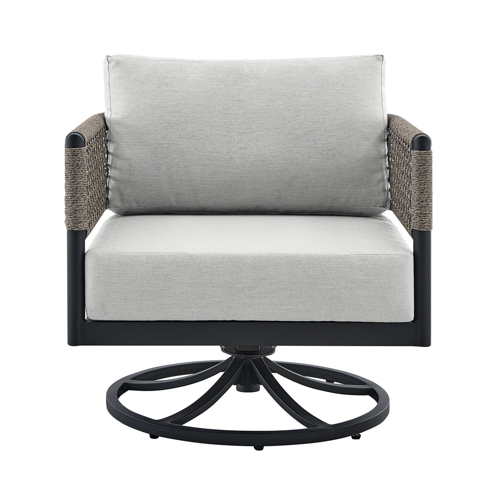 Black Aluminum Grey Rope Swivel Rocking Chair with Cushions C913555