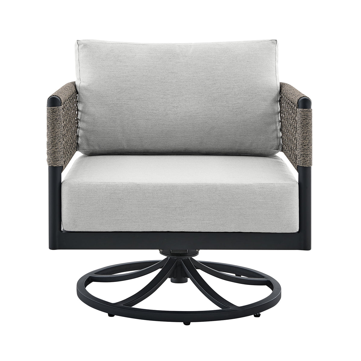 Black Aluminum Grey Rope Swivel Rocking Chair with Cushions C913555